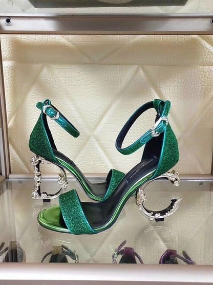 2020 New Metal Letter High Heel Sandals for Women
