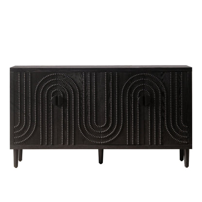 Modern Black Sideboard Cabinet with Nailhead Accents