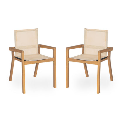 Belfast Dining Chair with Acacia Wood Frame and Mesh Seating (Set of 2)
