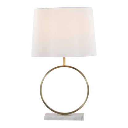Moon Contemporary Table Lamp in White Marble, Gold Metal and White Shade