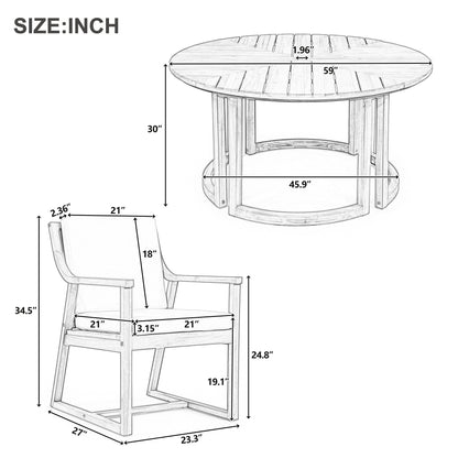 TREXM Patio Dining Table Set for 6 with Umbrella Hole
