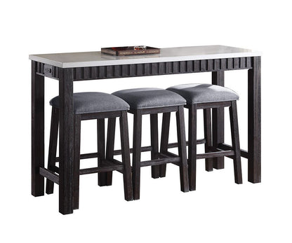 Necalli Marble Top Weathered 4 Piece Pack Counter Height Table Set - Espresso