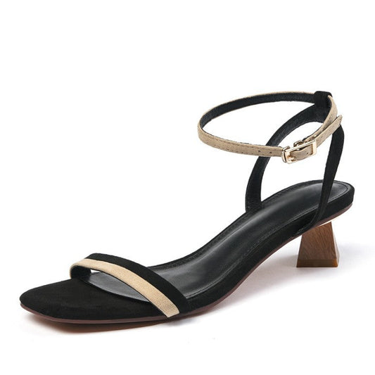 Women's Elegant Open-Toed Mid-Heel Buckle Sandals