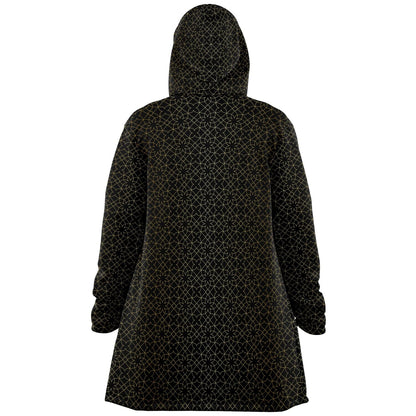 Black and Gold Sacred Geometry Flower Cuddle Cloak | Unisex Minky Sherpa Lined Hooded Coat | Women and Mens Festival Coat | Mountain Fashion