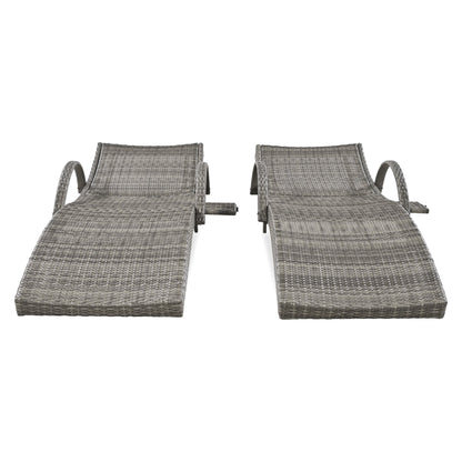 K&K 80" Outdoor Wicker Chaise Lounge Chairs Set of 2