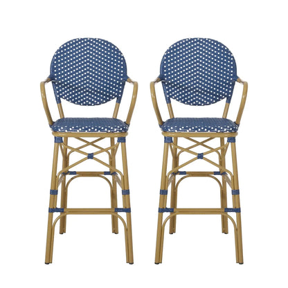 Outdoor Wicker and Aluminum French Barstools (Set of 2)