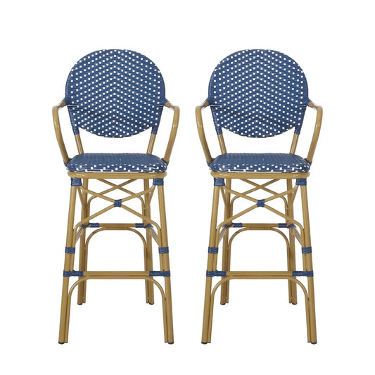 Outdoor Wicker and Aluminum French Barstools (Set of 2)