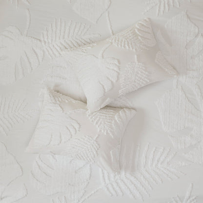 3 Piece Tufted Cotton Chenille Palm Comforter Set Off-White Full/Queen