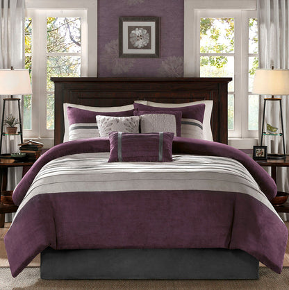 7 Piece Faux Suede Comforter Set Purple Queen