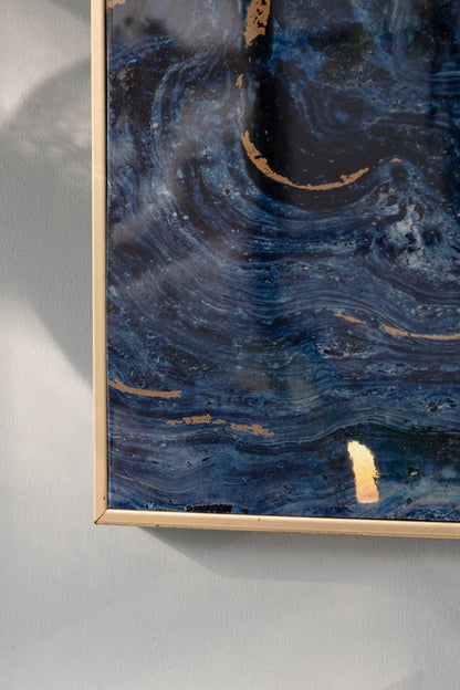 The Oceanus Elegance™ — Marbled Blue & Gold Panel Wall Art