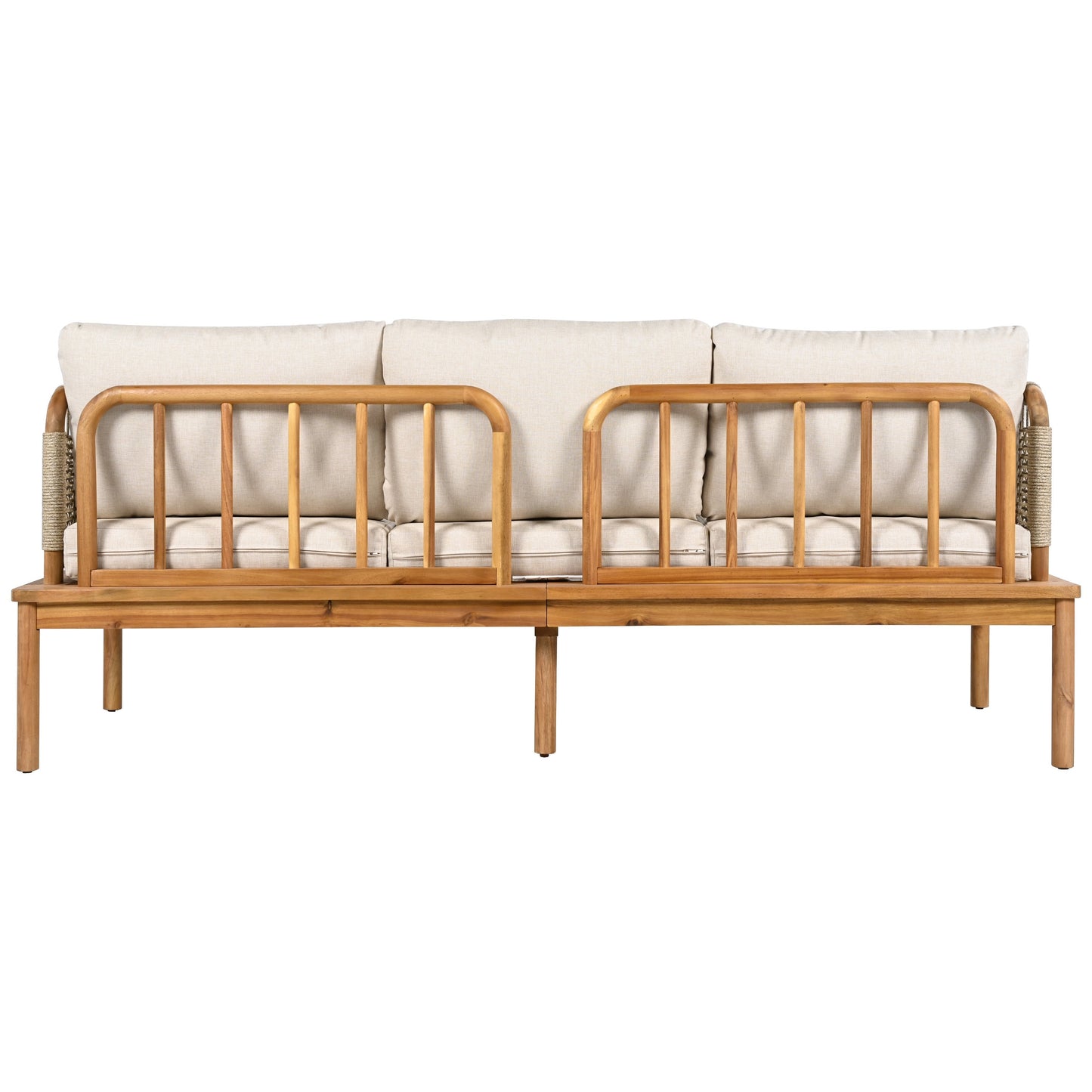 Outdoor 4-piece Acacia Wood and Rope Patio Sofa Set