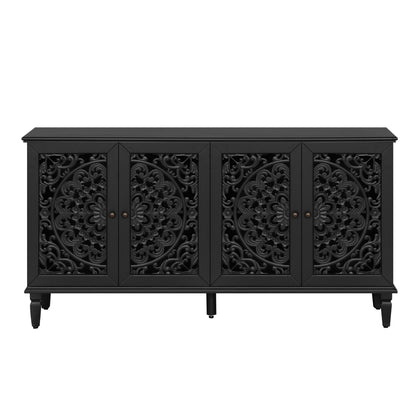 60" Antique Buffet Cabinet with Floral Carvings