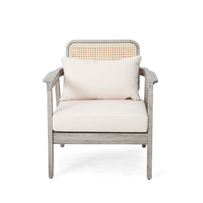 (Set of 2) Outdoor Acacia Wood Patio Club Chairs with Cushions