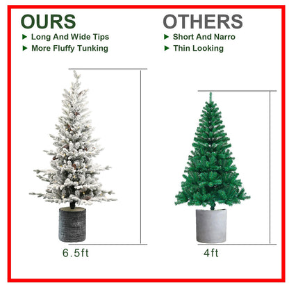4.5FT Flocked Christmas Tree with Pot Base and LED Lights