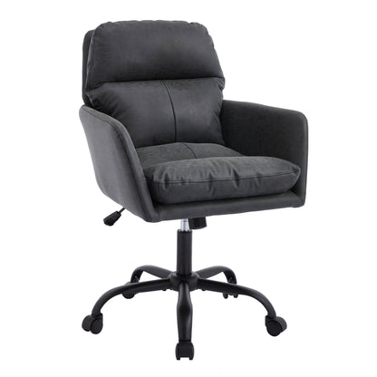 Adjustable Office Chair, Ergonomic Swivel Chair Leather - Black