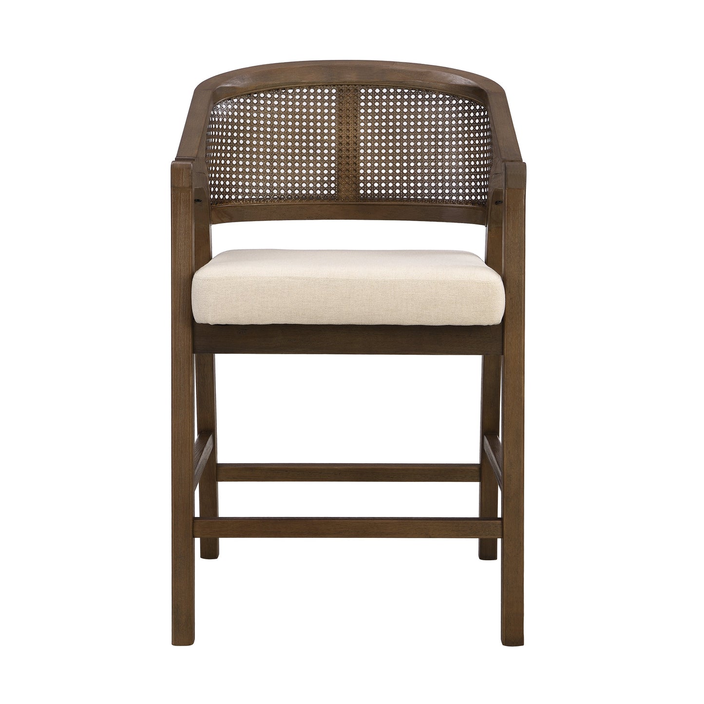Wooden Frame Counter Stool with Rattan Back - Set of 2