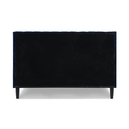 Aspen Vertical Tufted Headboard Platform Bed Set, Queen, Navy Blue Velvet