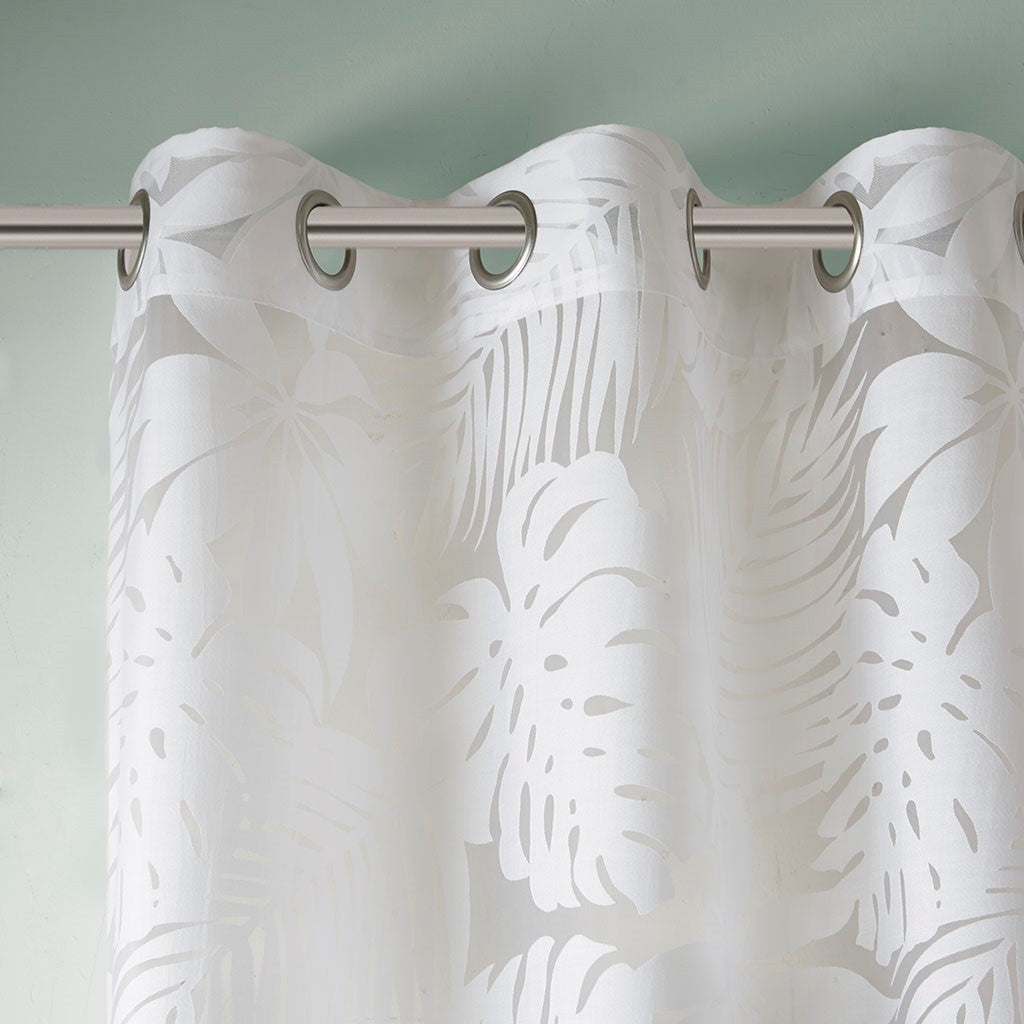 Palm Leaf Burnout White Sheer Window Curtain 50x95