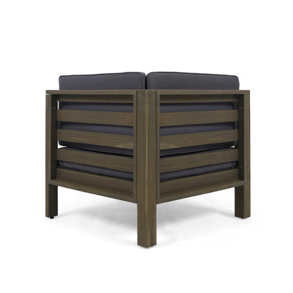 Oana Outdoor Wooden Sectional Set with Cushions, Dark Grey
