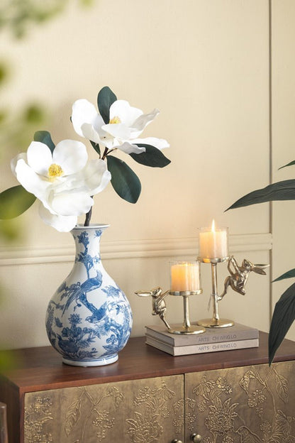 Set of 2 Gold Rabbit Pillar Candle Holders with Clear Glass Hurricane Shade