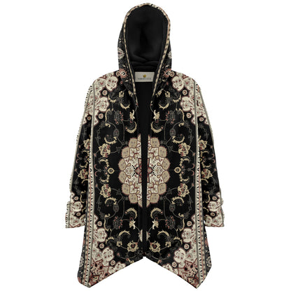 Classic Black Persian Carpet Cuddle Cloak | Unisex Minky Sherpa Lined Hooded Coat | Women and Mens Festival Coat | Mountain Fashion