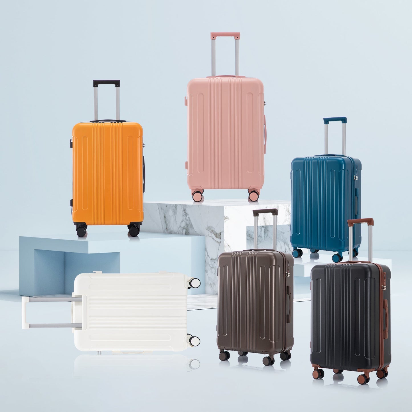 3-Piece ABS Spinner Wheel Luggage Set in Black and Orange