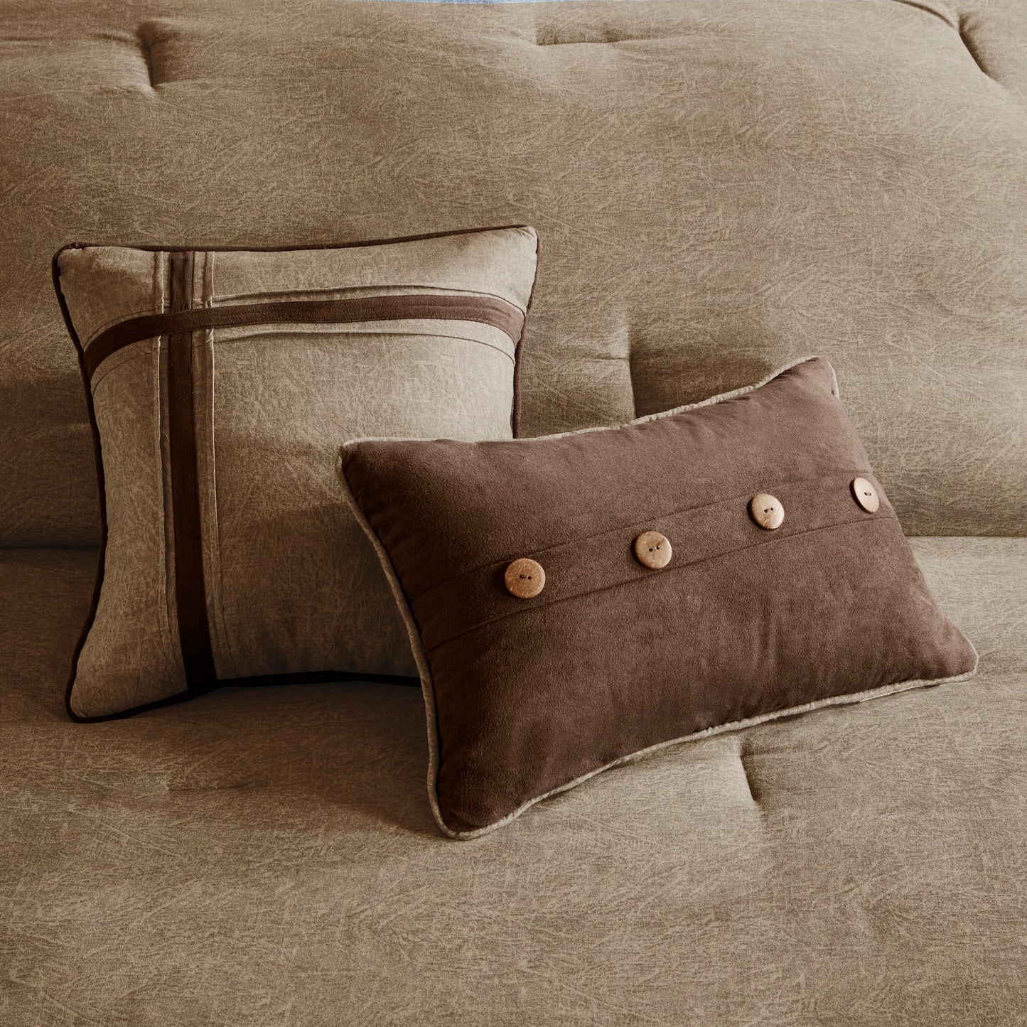 7 Piece Faux Suede Comforter Set Brown King