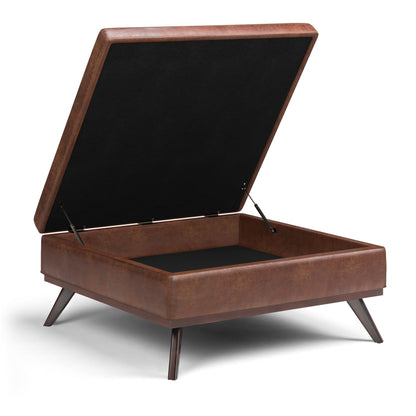 Owen XL Square Coffee Table Storage Ottoman - Distressed Saddle Brown
