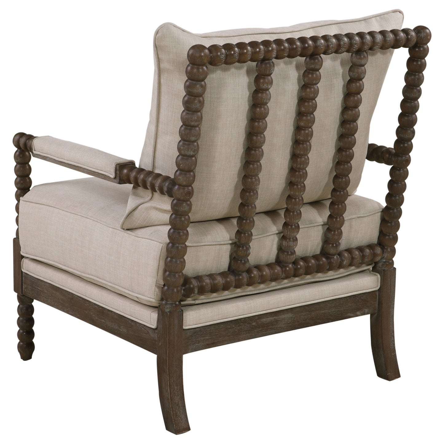 Beige and Natural Removable Back Accent Chair with Faux Linen Fabric and Wood Frame