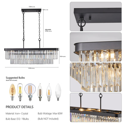 Rectangular Crystal Chandelier Adjustable