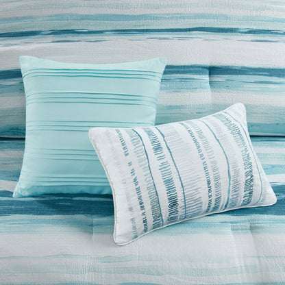 8 Piece Printed Seersucker Comforter and Quilt Set Collection Aqua King/Cal King