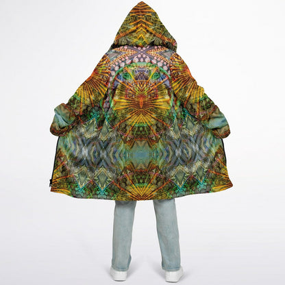 Lotus Guardian Cuddle Coat | Unisex Minky Sherpa Lined Coat with Hood, Zipper and Pockets | Women and Mens Festival Coat | Mountain Fashion
