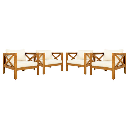 Patio Conversation Set with Foldable Acacia Wood Side Table and Cushions
