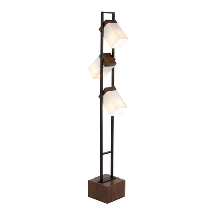 Bento 67.5' Contemporary Metal Floor Lamp in Black Metal and Walnut Wood with White Shade