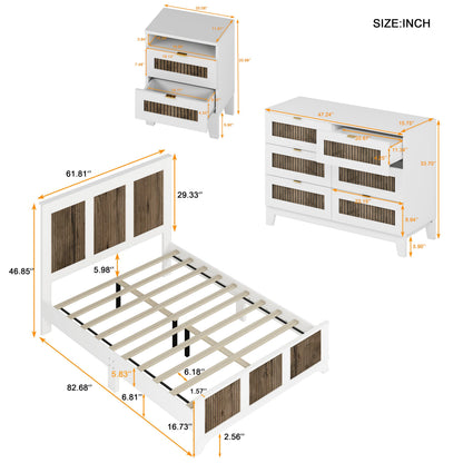 4-Pieces Bedroom Sets, Queen Size Farmhouse Platform Bed with Storage