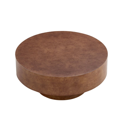 31.49'' Faux Burl Wood Pattern Round Coffee Table with Sturdy Pedestal