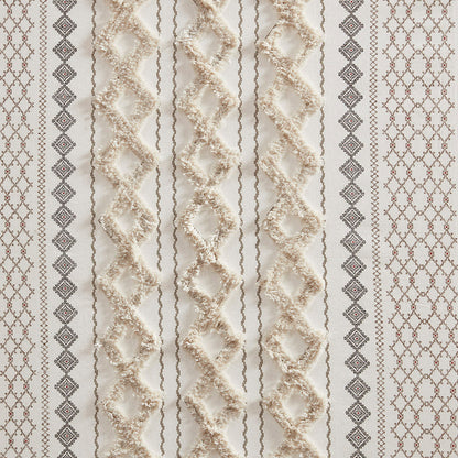 Cotton Printed Curtain Panel with Chenille Stripe and Lining Ivory 50x95