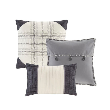 7 Piece Herringbone Comforter Set Grey Cal King