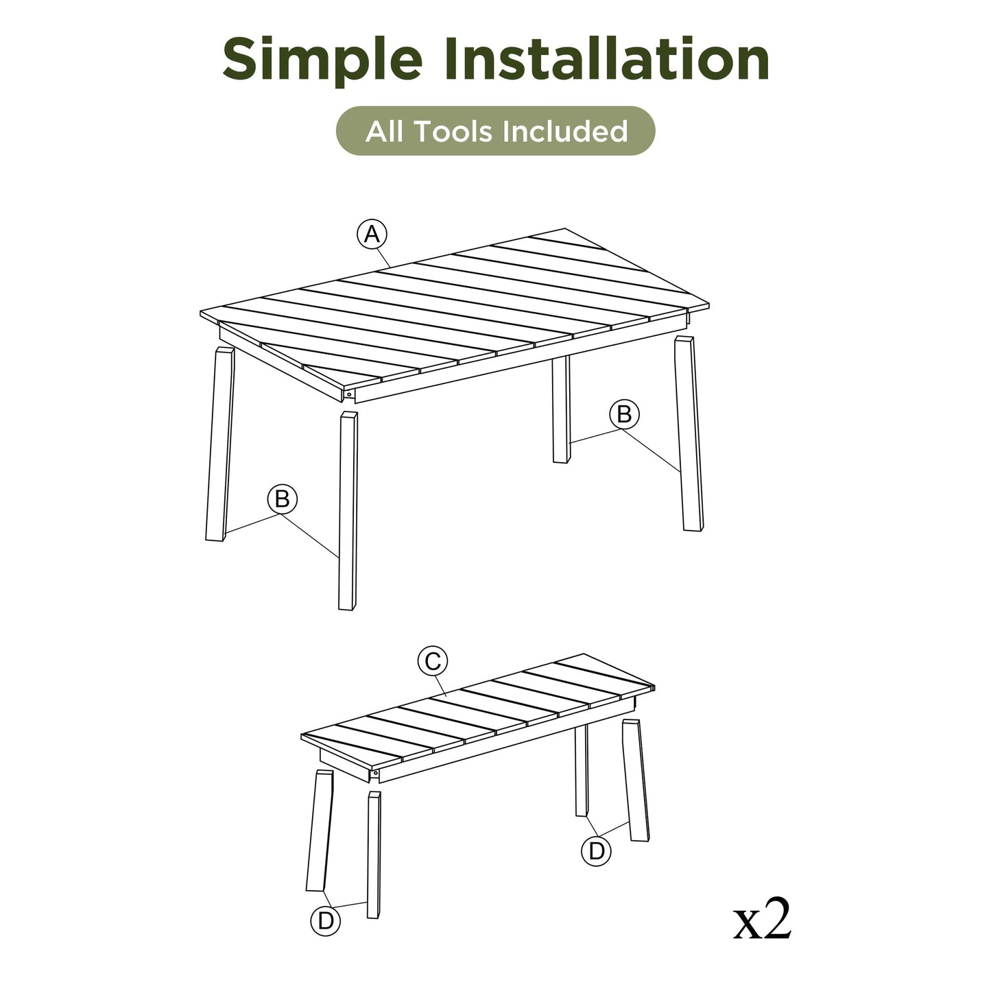 Go 3-Piece Acacia Wood Table Bench Dining Set
