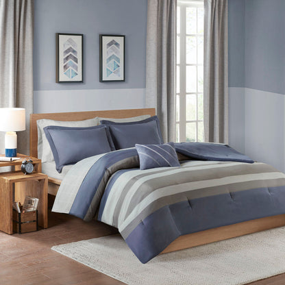 Queen Striped Comforter Set with Bed Sheets