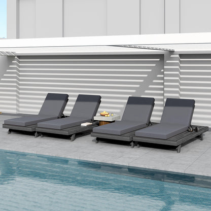 Lounge Chaise Set in Black Acacia Wood with Water-Resistant Cushions