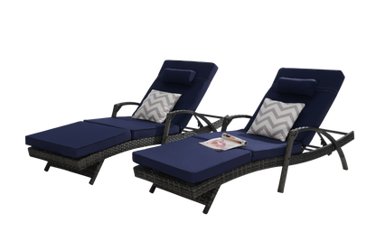 Outdoor Wicker Reclining Chair Set of 2 with Cushions