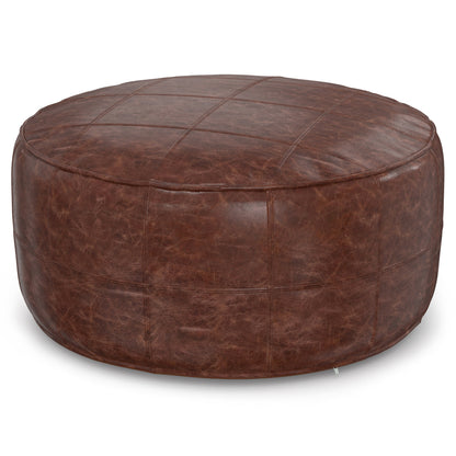 Connor 34" Round Coffee Table Pouf - Distressed Brown