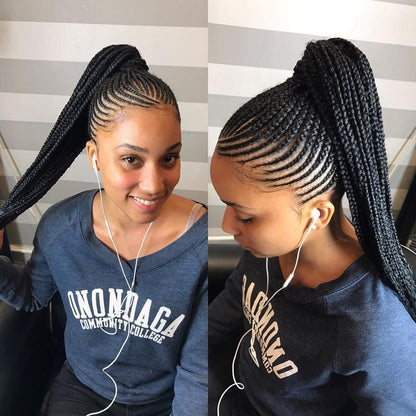 36" Cornrow & Knotless Box Braids Wig | Tribal Braids | Full Lace Front | Faux Locs Accents