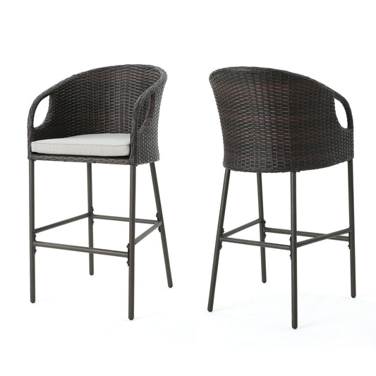Outdoor 31" Rattan Barstools with Waterproof Cushions - Set of 2