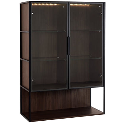Modern Minimalist 51.2" Tall Lighted Display Cabinet with Tempered Glass