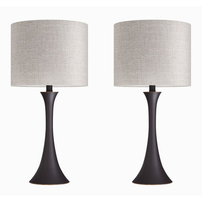 Lenuxe 24" Contemporary Metal Table Lamp Set in Oil Rubbed Bronze with Natural Linen Shade