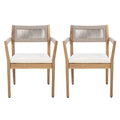 Braided Acacia Wood Outdoor Dining Chairs Set of 4 – Teak Look with Beige Rope & Cream Cushions