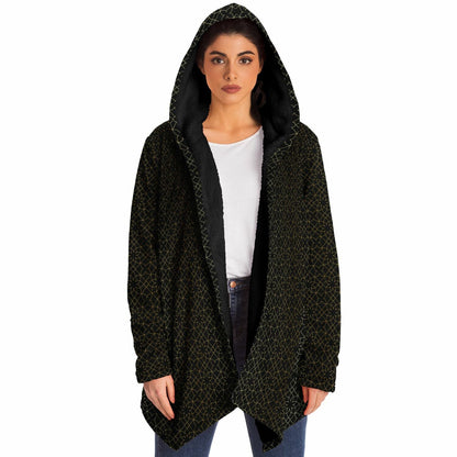 Black and Gold Sacred Geometry Flower Cuddle Cloak | Unisex Minky Sherpa Lined Hooded Coat | Women and Mens Festival Coat | Mountain Fashion