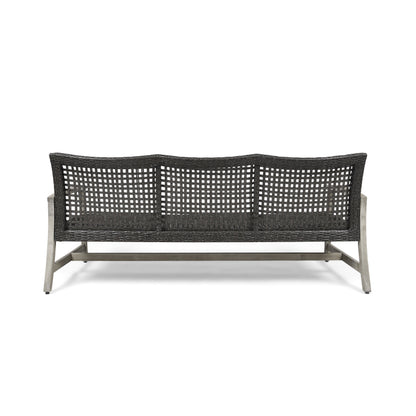 Outdoor Acacia Wood Wicker 3 Seater Sofa